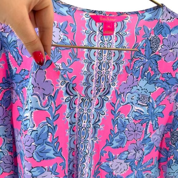 Lilly Pulitzer Women’s M Pamela 3/4 Sleeve Top Soleil Pink Paradise Elephant - Picture 4 of 14